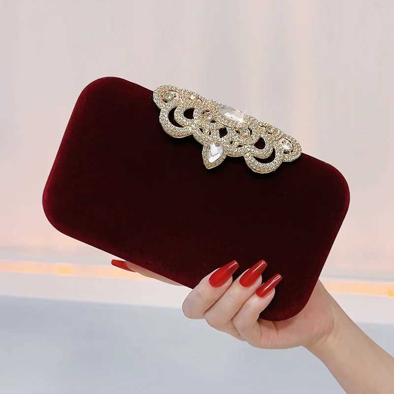 Velvet clutch bag fashionable rhinestone decorative handbag carnival music festival womens dinner party square bag Z250220