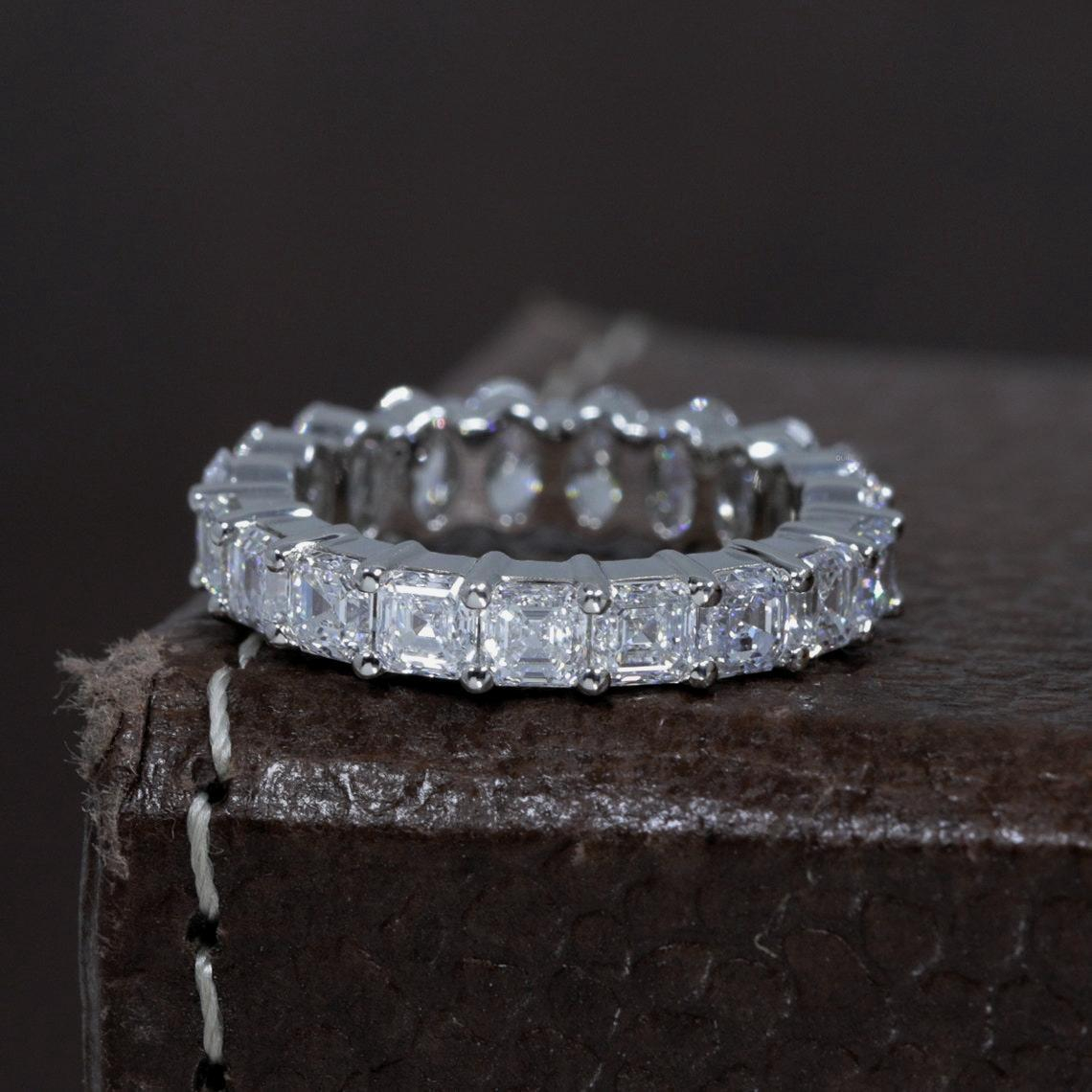 Jewelry 18K White Gold Lab Diamond Ring Oval 4.5*3.2mm Asscher 3.0mm Gold Eternity Full Band Wedding Anniversary Women Ring