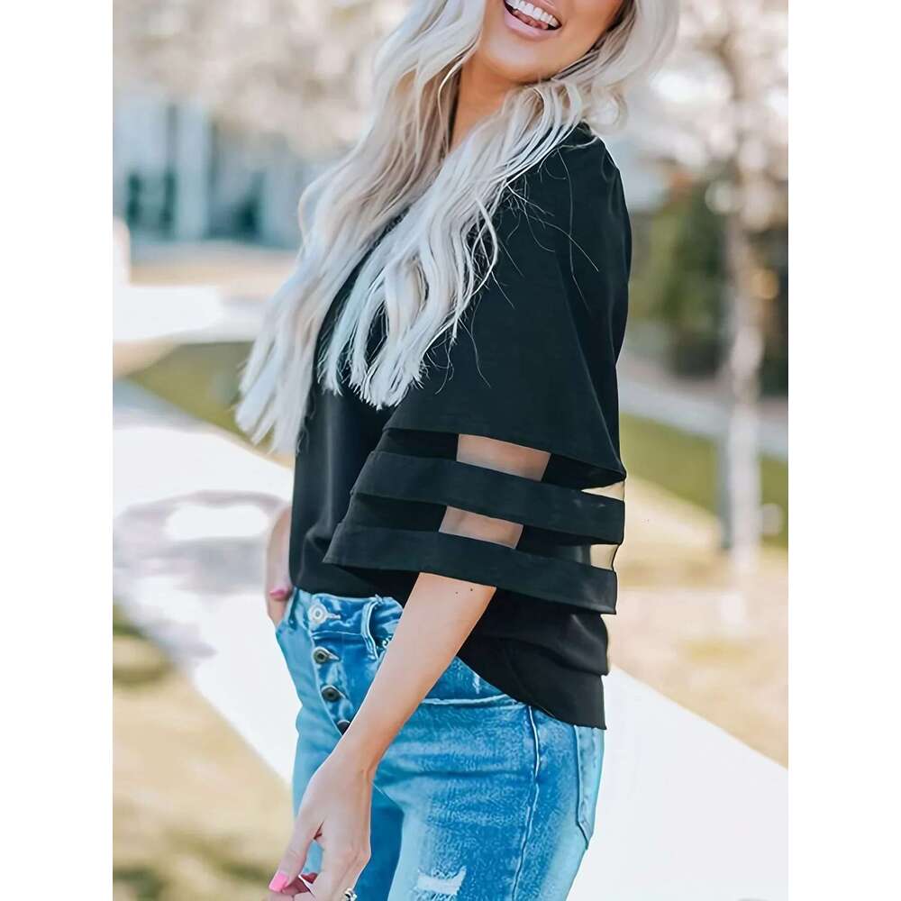 New Women Plus Size Summer Loose V Neck Ladies Mesh Ing Casual Holiday Blouse Shirt Female Blusas Tunic Shirts Tops