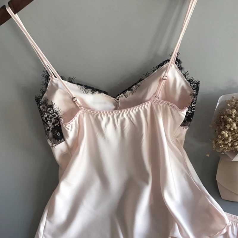 Suspenders pajama Womens Summer Sexy Ice Silk Lace Two Piece Set Home Clothes Thin Shorts V-neck SuspendersXJ250220