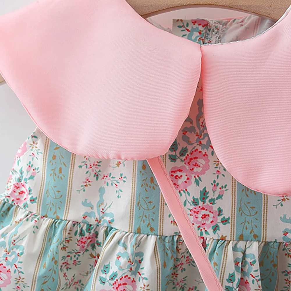 Summer New Girls Dress Lapel Round Neck Flower Hand Painted Style + Cross Love Bag Sleeveless A Line Princess Dress X250220