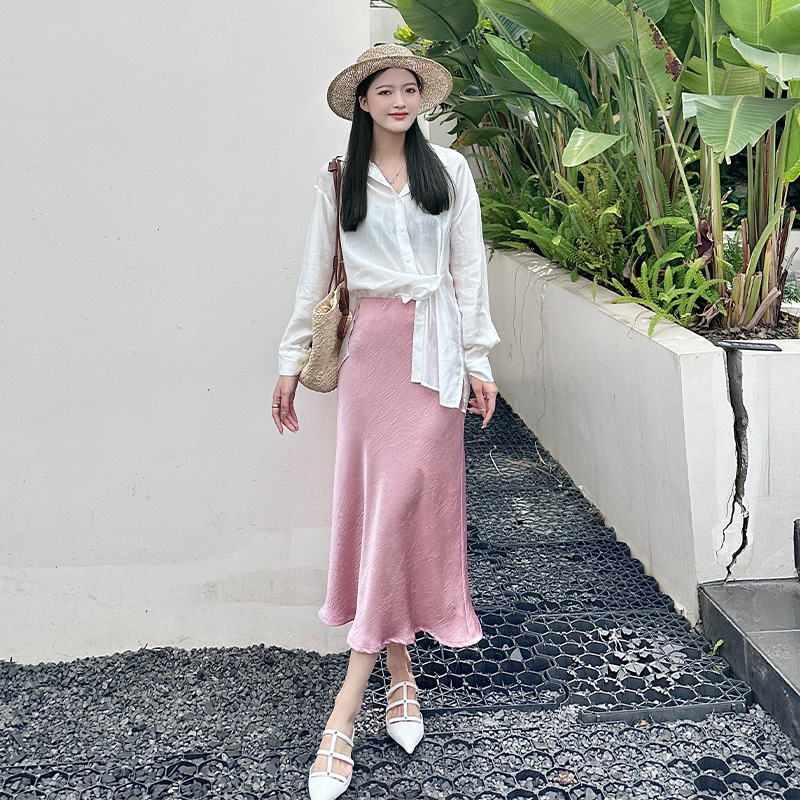 M16781 high waist skirt high-end fashion women's summer skirt new waist slimming drape long skirt