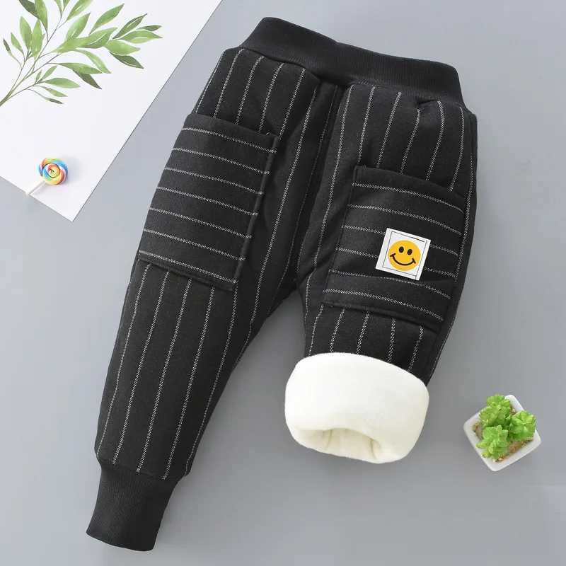 Childrens plush jeans 2023 autumn and winter new boys and girls loose casual cow pants baby warm pants1-6 years old Z250220