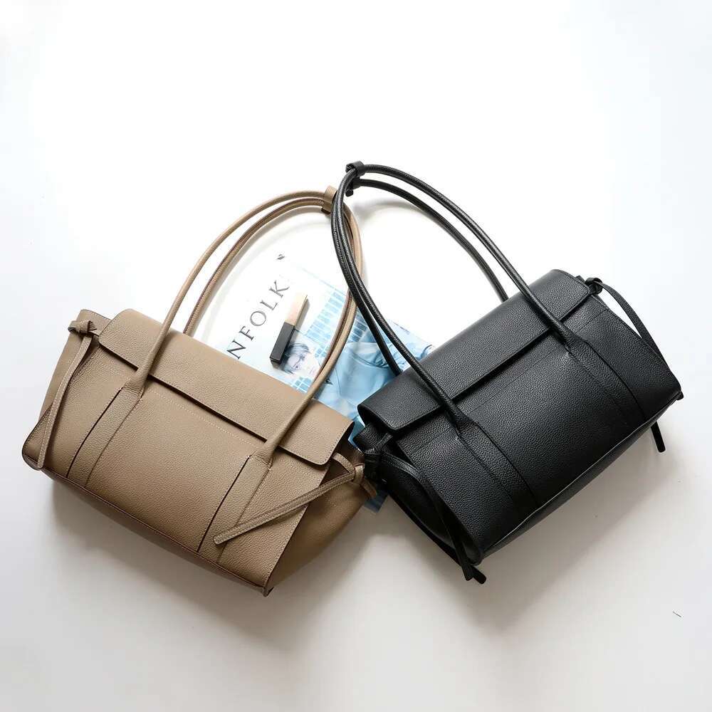New Simple Commuter Long Handle Tote Elegant Cowhide Leather Women Handbag High Quality Large Ladies Travel Shoulder Bag