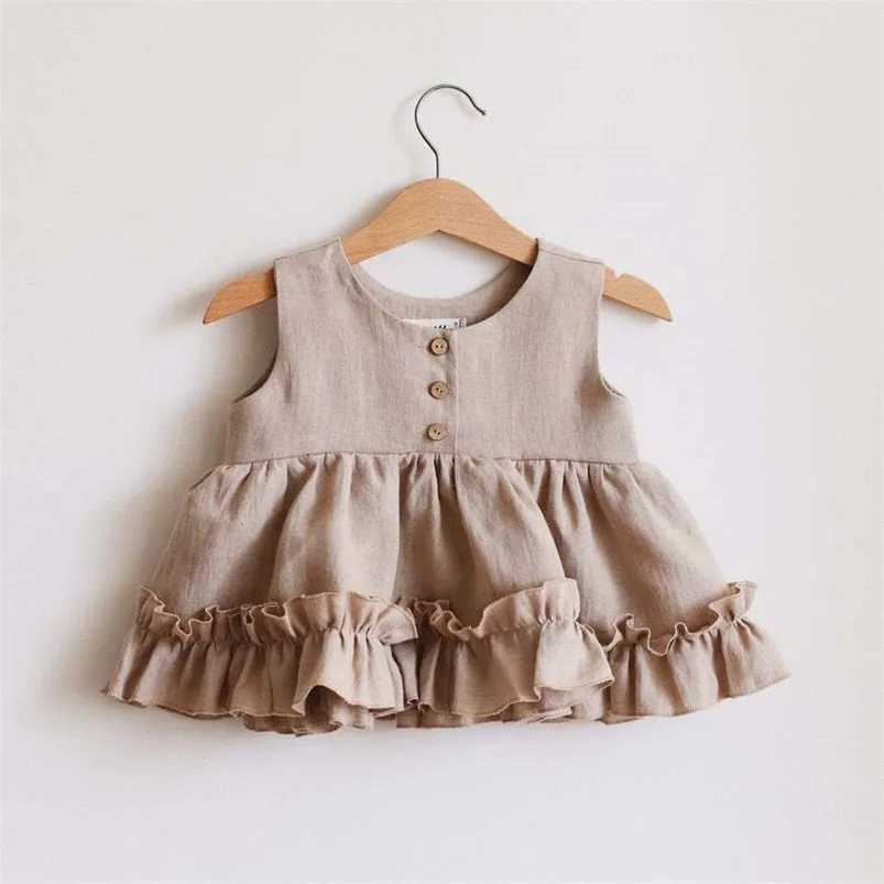 Cotton Linen Baby Girls Clothes Summer 3 Layers Cake Tutu Dress for Girls Clothing Breathable Ruffles Lace Strap Costumes Baby X250220