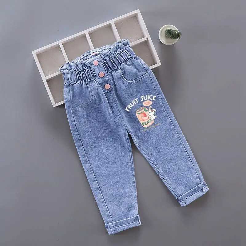 Kids Girl Jeans Floral Long Pants Spring Autumn Graffiti Painting Print Casual Trousers with Hole Children Denim Pants Z250220