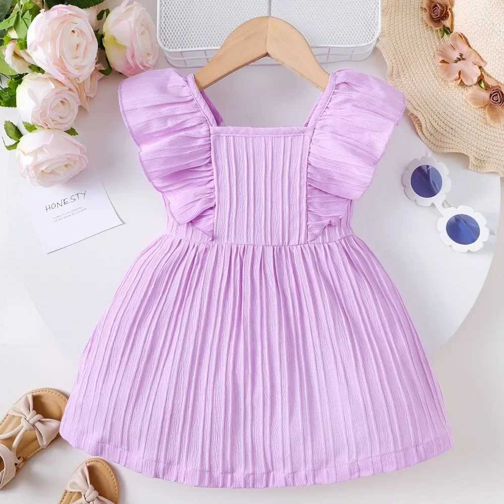 Dress for Toddler Baby Girl 3-24 Months Folding Fabric Flutter Sleeve Botton Design Dress Summer Clothes Infant Baby Clothing X250220