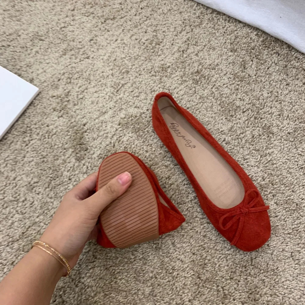 Retro Ultra-soft Women Shoe Spring Bow Red Flat Sole Single Shoe Leisure Comfortable Leather Shoe Ballet Shoe Zapatos Mujer 250220