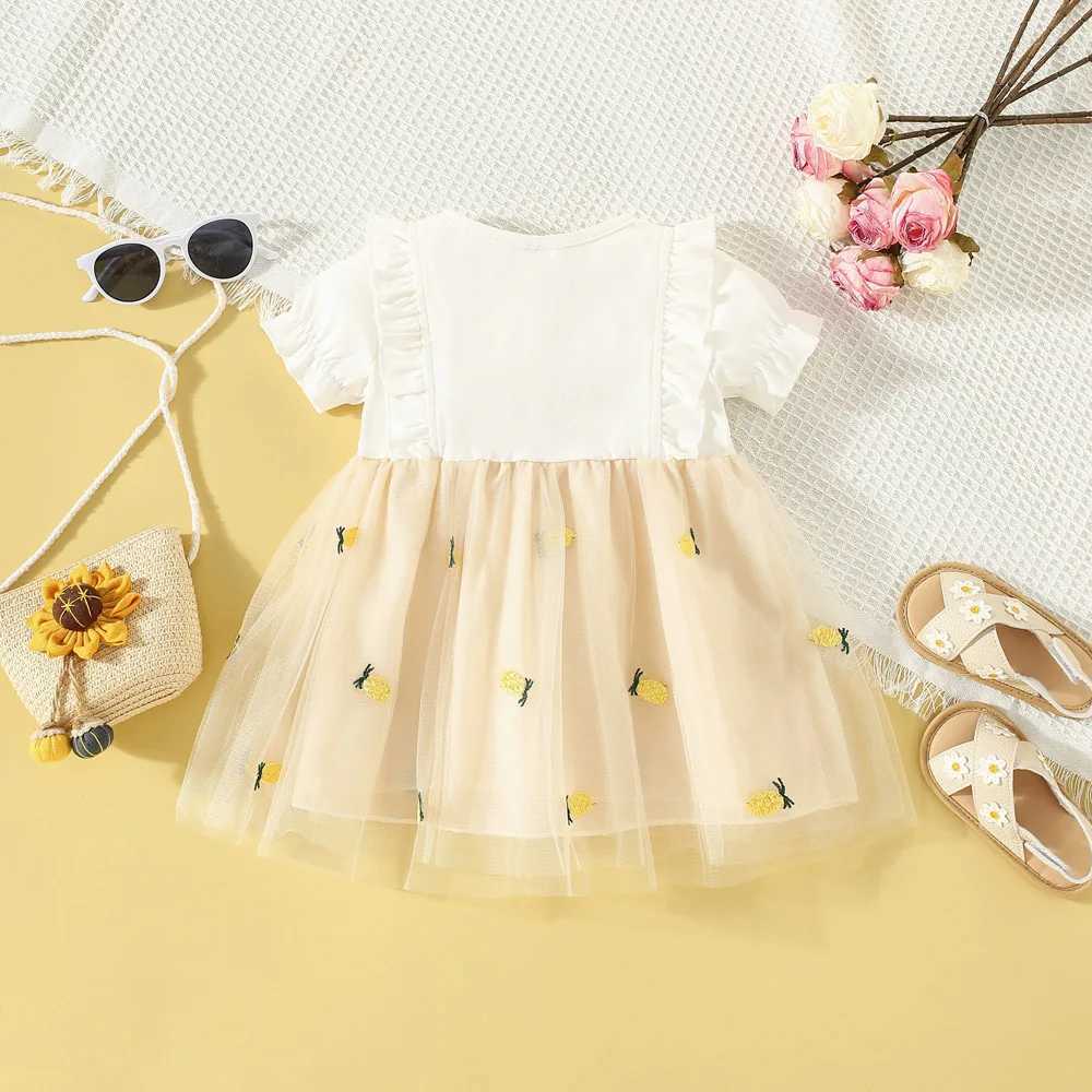 Summer newborn girl short sleeved red dress with pineapple embroidery baby girl birthday party dress X250220