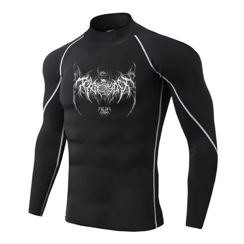 Y2K Mens Turtleneck Compression Shirt Quick Gym Fitness Dry Rash Guard Hight Neck Muscle Athletic Bodybuilding Shirts Summer W250220
