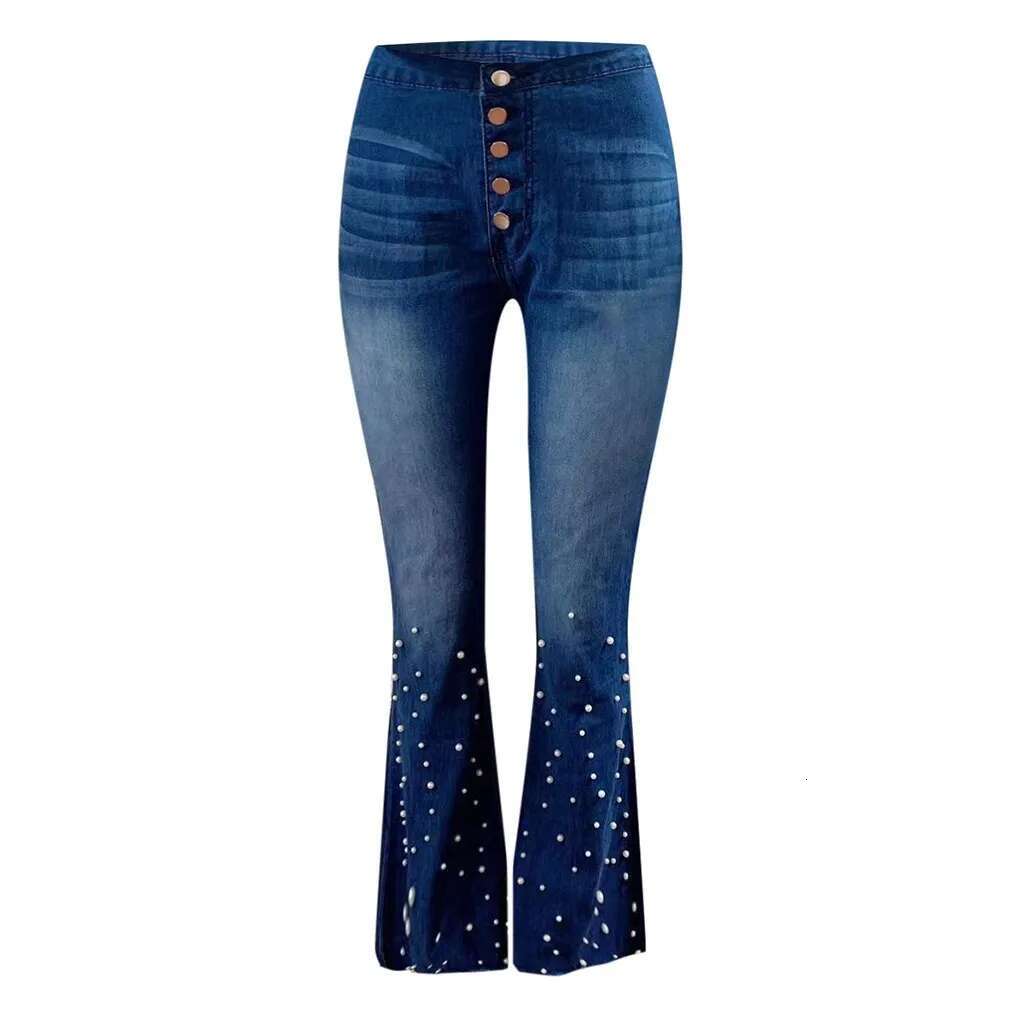 Denim For Women Plus Size High Waist Button Tassel Trousers Bell-Bottom Pants Loose Straight Jeans Newjeans