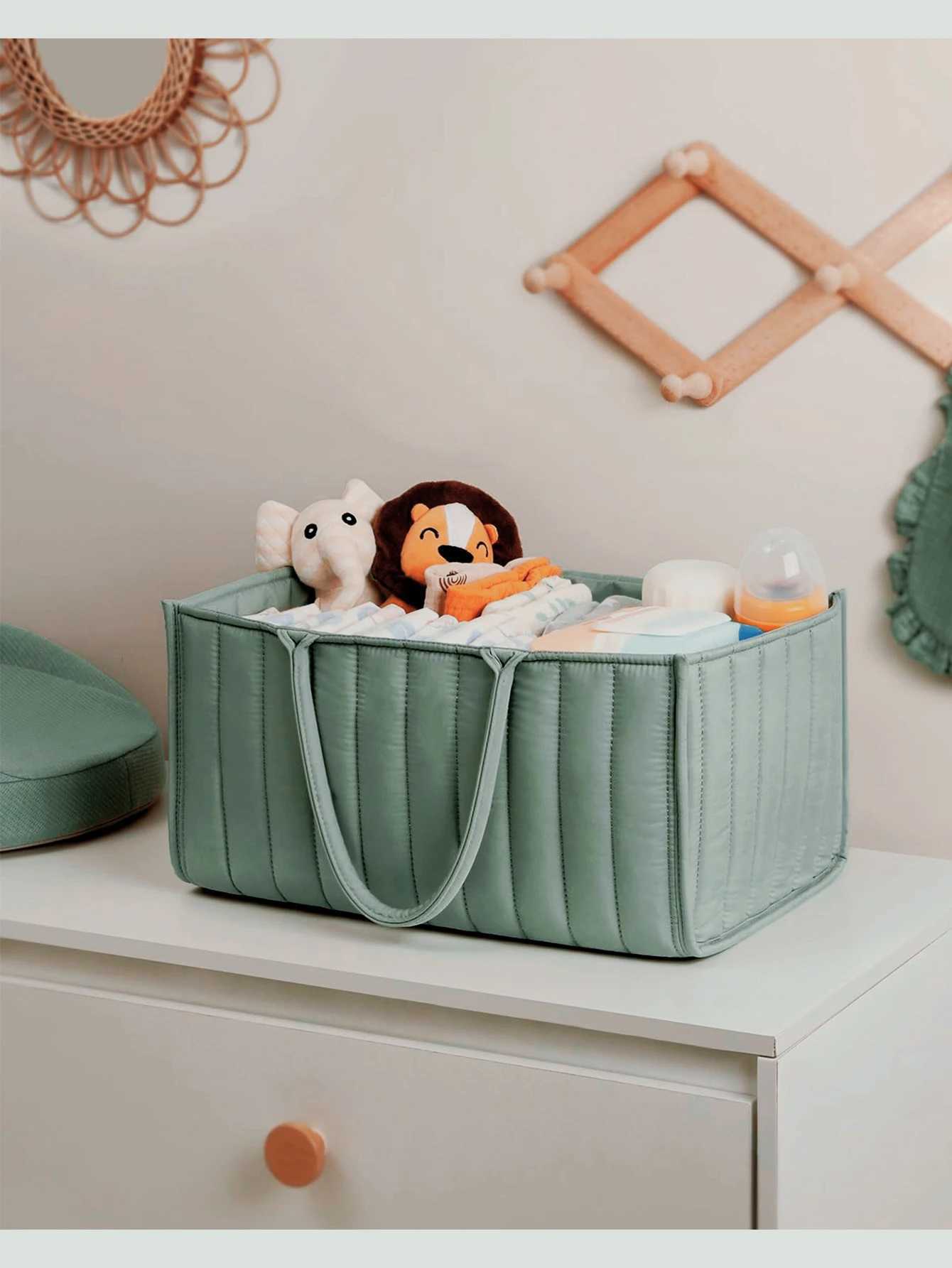 Light green baby nappy storage bag Multi-functional nappy bag large capacity foldable mummy bag bottle nappy storage X250220