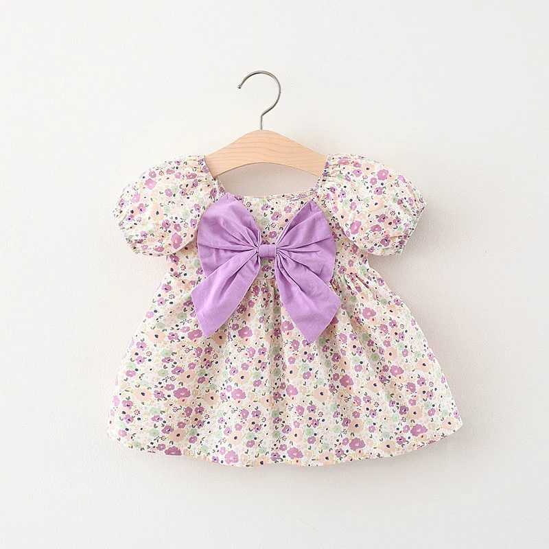 (0-3 Year Old Baby Girl Floral Dress) Summer New Sweet Bow Countryside Style Childrens Short Sleeved Clothes X250220