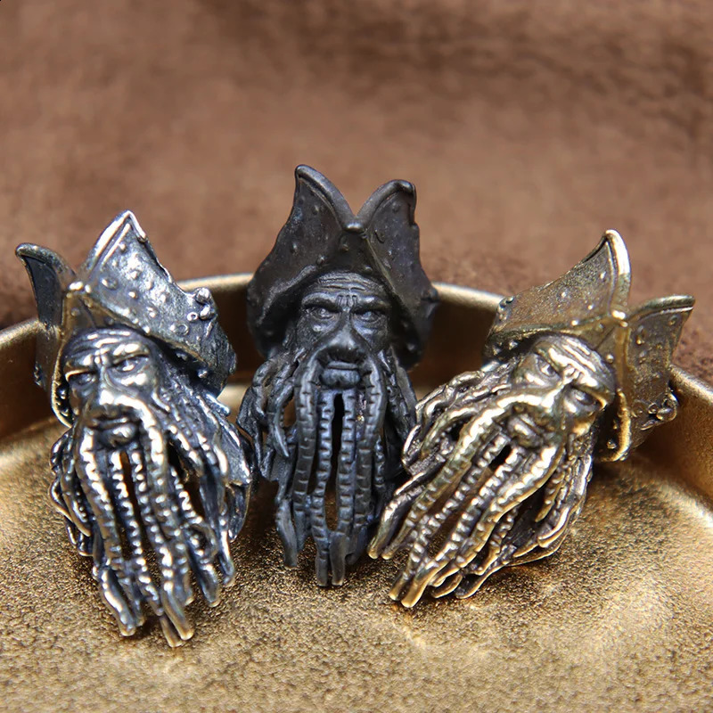 Black Octopus Face Pirate King Digital Brass Knife Bead Umbrella Rope Pendant DIY EDC Outdoor Tool Accessories 250213