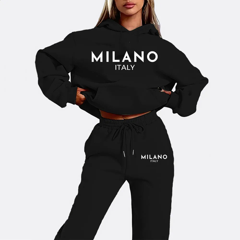Fun MILANO Printed Womens Two-Piece Set Hooded Sweatshirt And Pants Suit Collection 250221