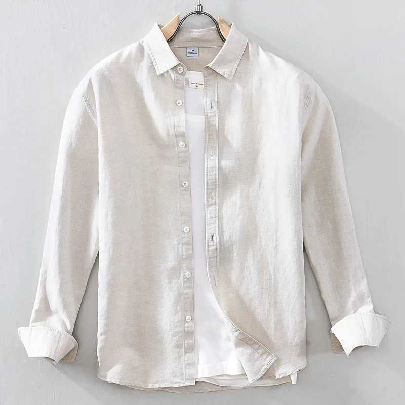 Basic Classic Long Sleeve Linen Cotton Shirts For Men Sold Color Comfortble Casual Button Up Hemp Shirt Man Chemises Homme W250220