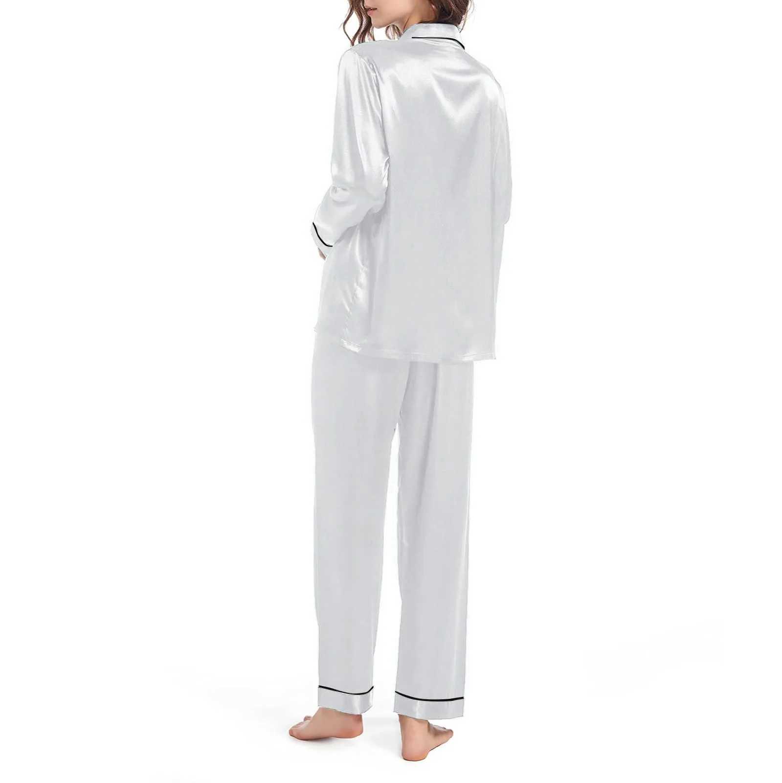 Pajama 2 Piece Women Sets Ice Silk Comfy Solid Color Button Down Shirt With Pants Loungewear Satin Nightwear Pyjama SuitsXJ250220