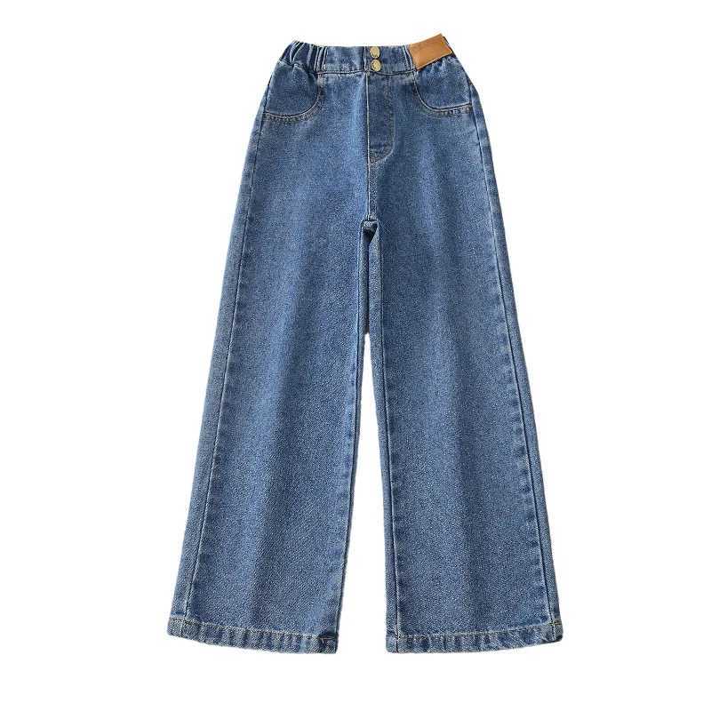 Girls Jeans Autumn Casual Loose Side Gradient Color Young Children Wide Leg Pants 8 10 12 13 14 Years Teen School Kids Trousers Z250220