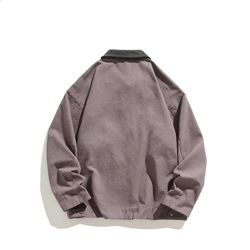 American style retro mens jacket autumn item solid color zipper pocket lapel work casual jacket trend 250221