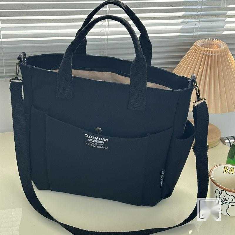 Thickened Multi Pocket Tote Canvas Bag Casual Classmate Simple Portable One Shoulder Crossbody Schoolbag Purses Handbags 241225