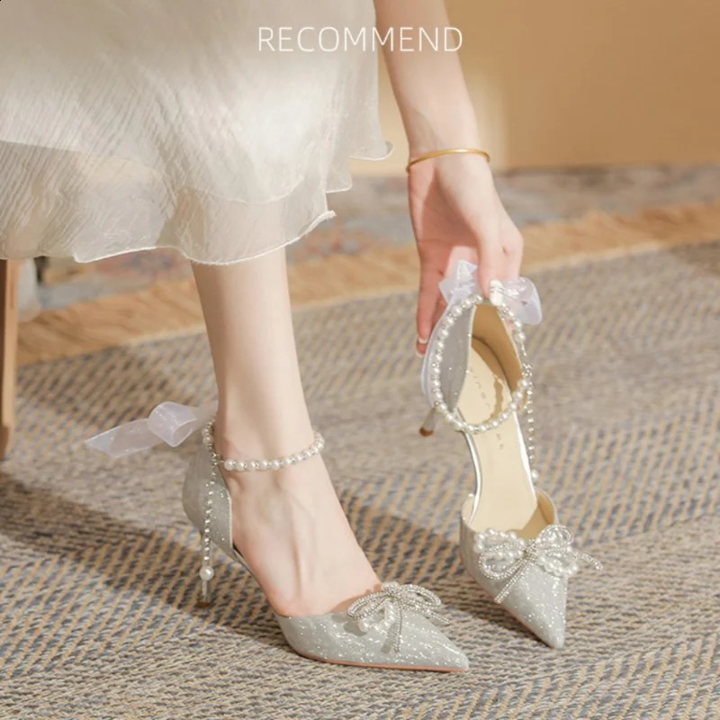 Bridal Wedding Pumps Shoes Women Pumps Crystal Bowknot Satin Sandals 2023 Summer Transparent Shoes High Heels Party Prom Shoes 250218