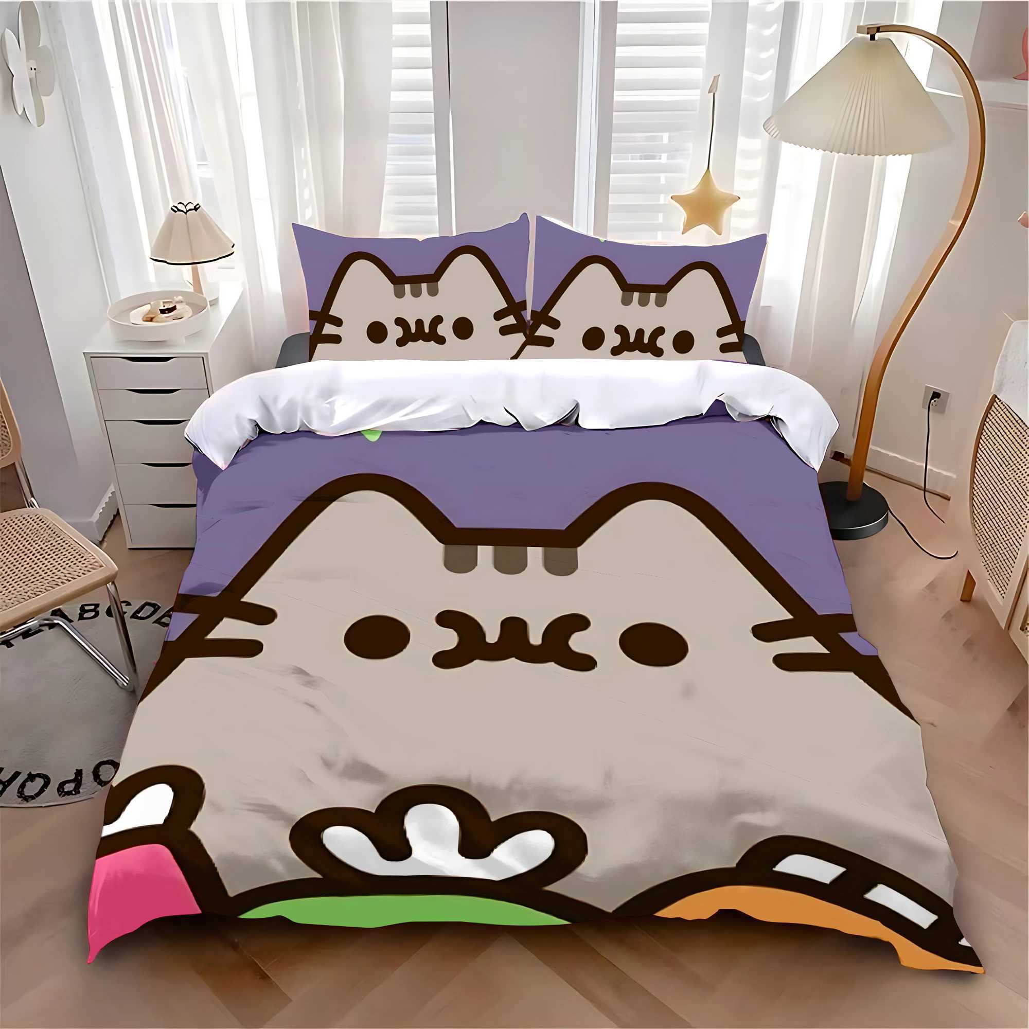 Duvet Cover Pillowcase Bedding Set Cartoon P-PusheenS Cat Adult Boy Girl Bedroom Decoration Children Single Double Large SizeXJ250220