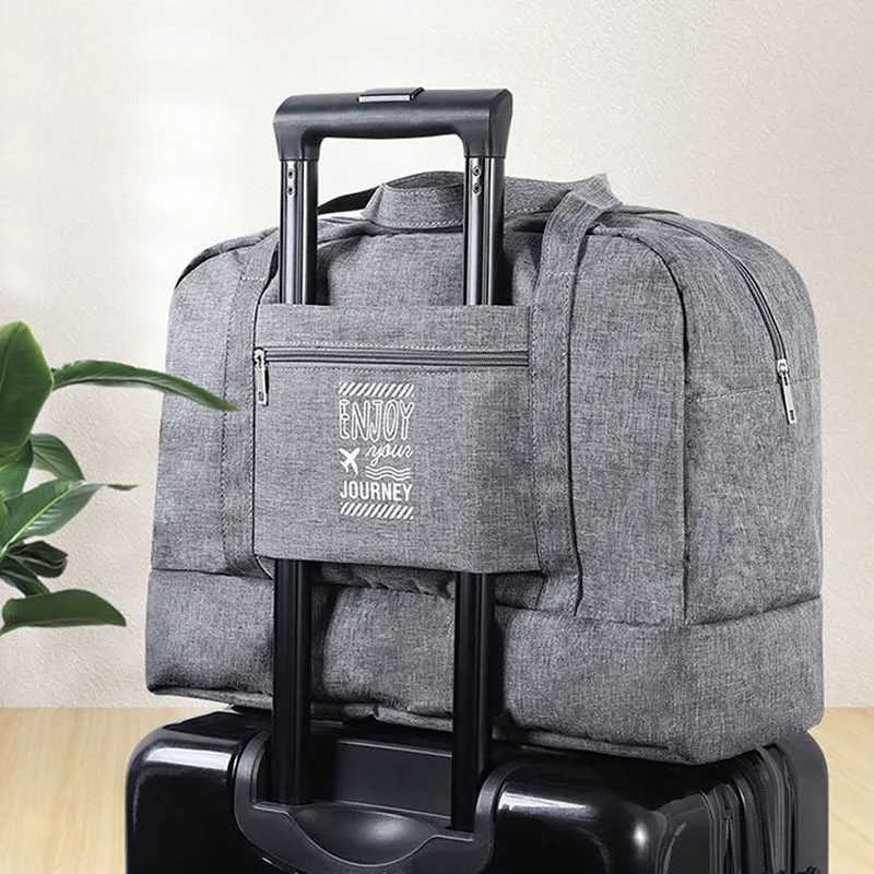 Fashion Folding Travel Bag Womens Oxford Travel Weekend Overnight Bag Large Capacity Handbag Accessories Y250304