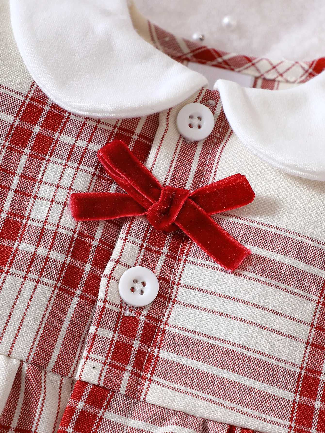 Girls Dress With A Ruffled Collar Long Sleeved Button Up Bow Tie Fluffy Skirt Plaid Pattern Fashionable New Home Style X2502201