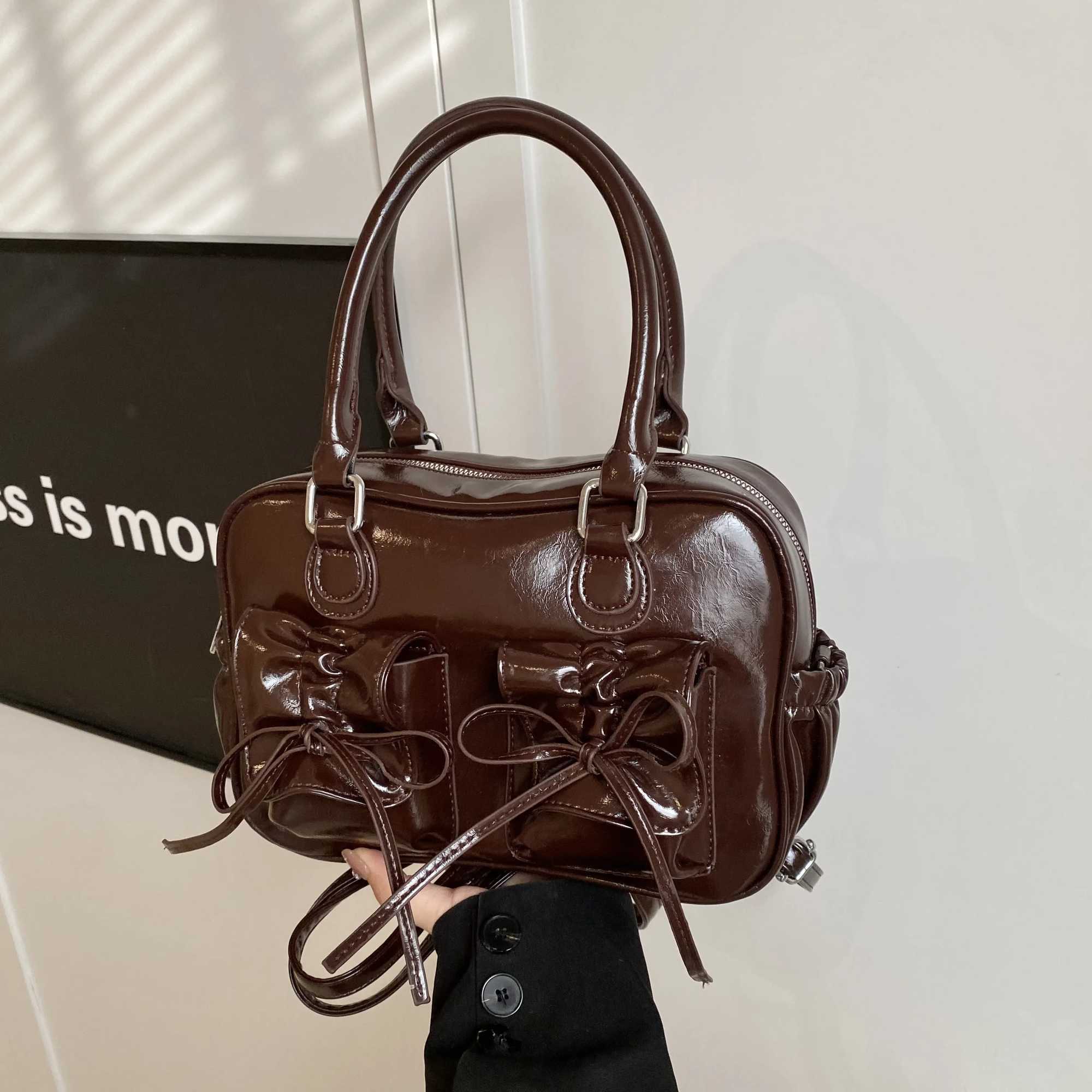 Fashion drstring bow hand-held small bag for women 2024 new Korean version versatile backpack commuting Boston bag Y250220