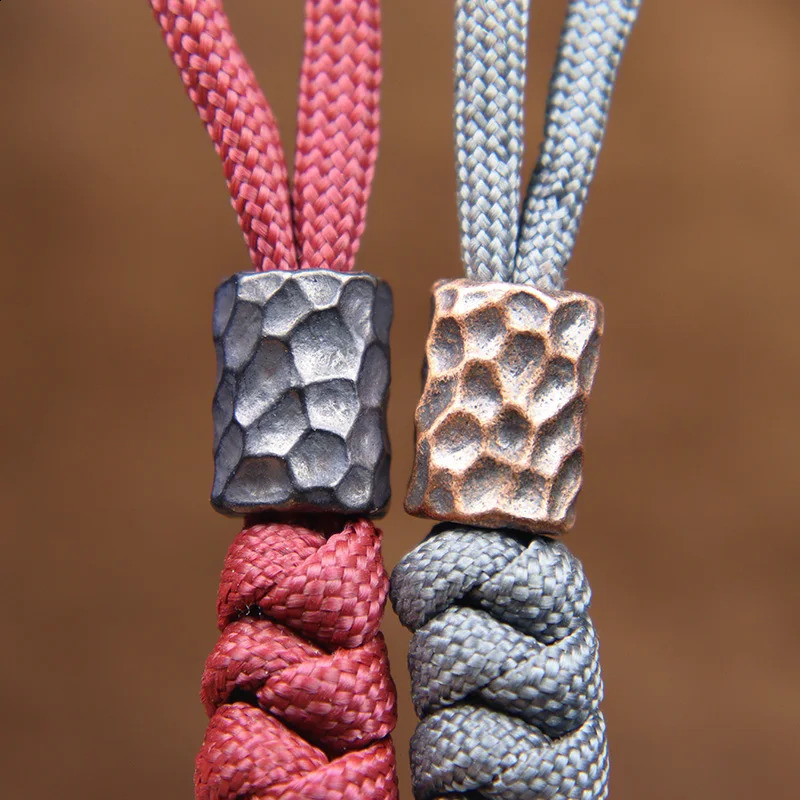 Bronze Hammer Texture Pattern Cylindrical EDC Knife Bead Umbrella Rope Pendant DIY Outdoor Flashlight Accessories 250213