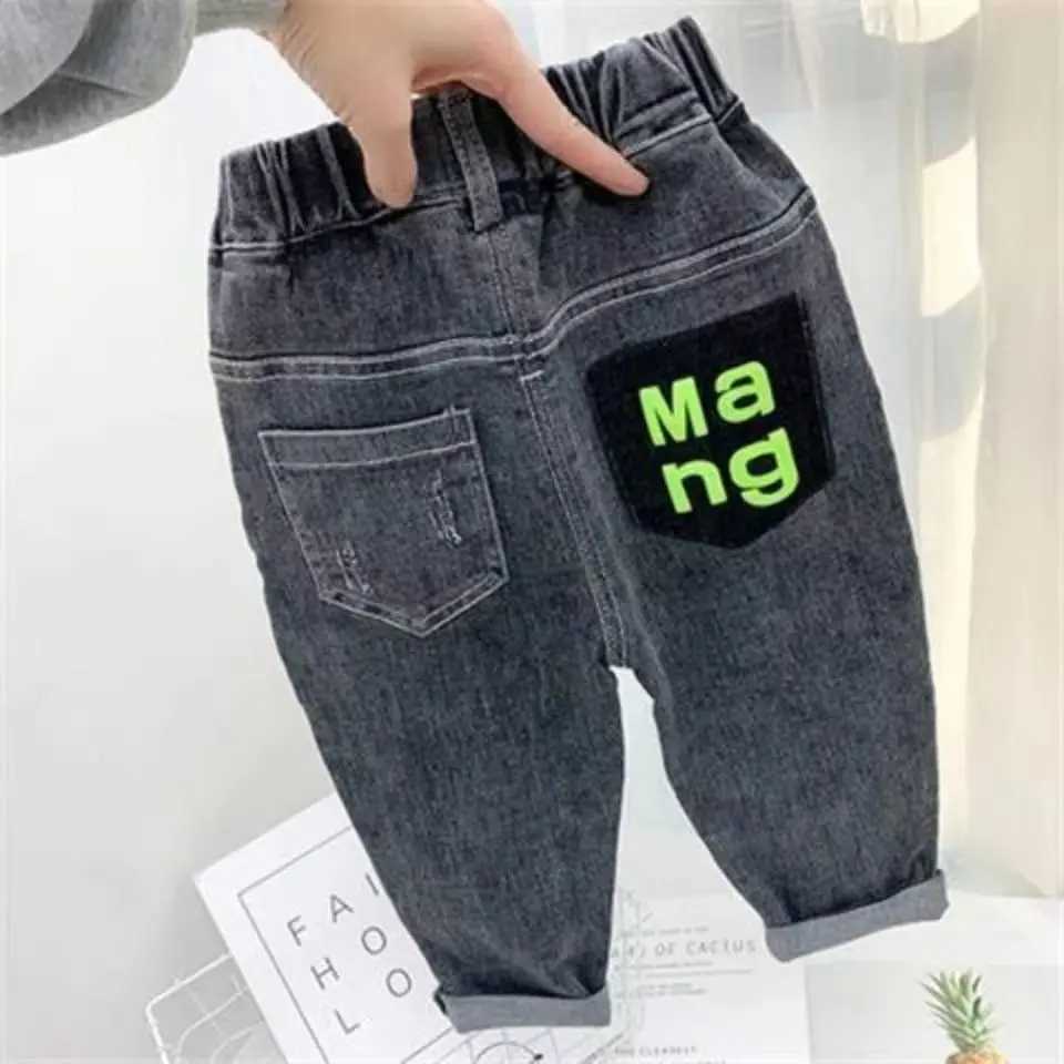 Boys Autumn And Winter Plush Jeans 2023 New Childrens Stretch Jeans Korean Edition One Piece Plush Pants For Kids Z250220