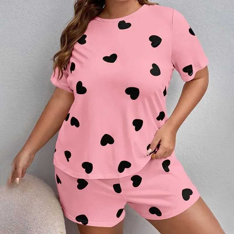 Plus Size Leopard Womens Pajamas Set Short Sve O Neck Tee Top Elastic Waist Shorts Fe 2 Pieces Spwear NightwearXJ250220