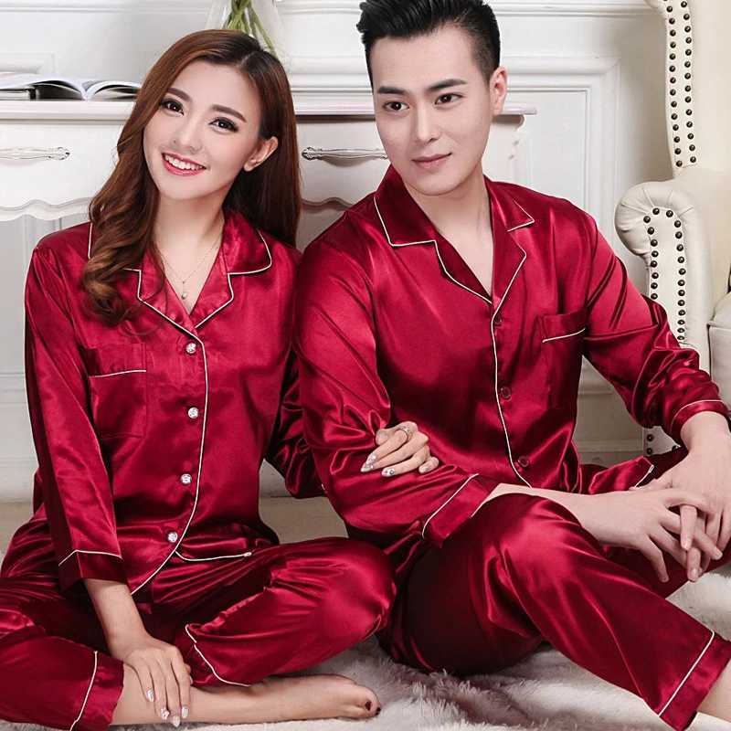 Womens Silk Satin Pyjamas Set Spwear Couple Pijama Pajamas Suit Fe Sp Two Piece Set Womens Loungewear Plus SizeXJ250220