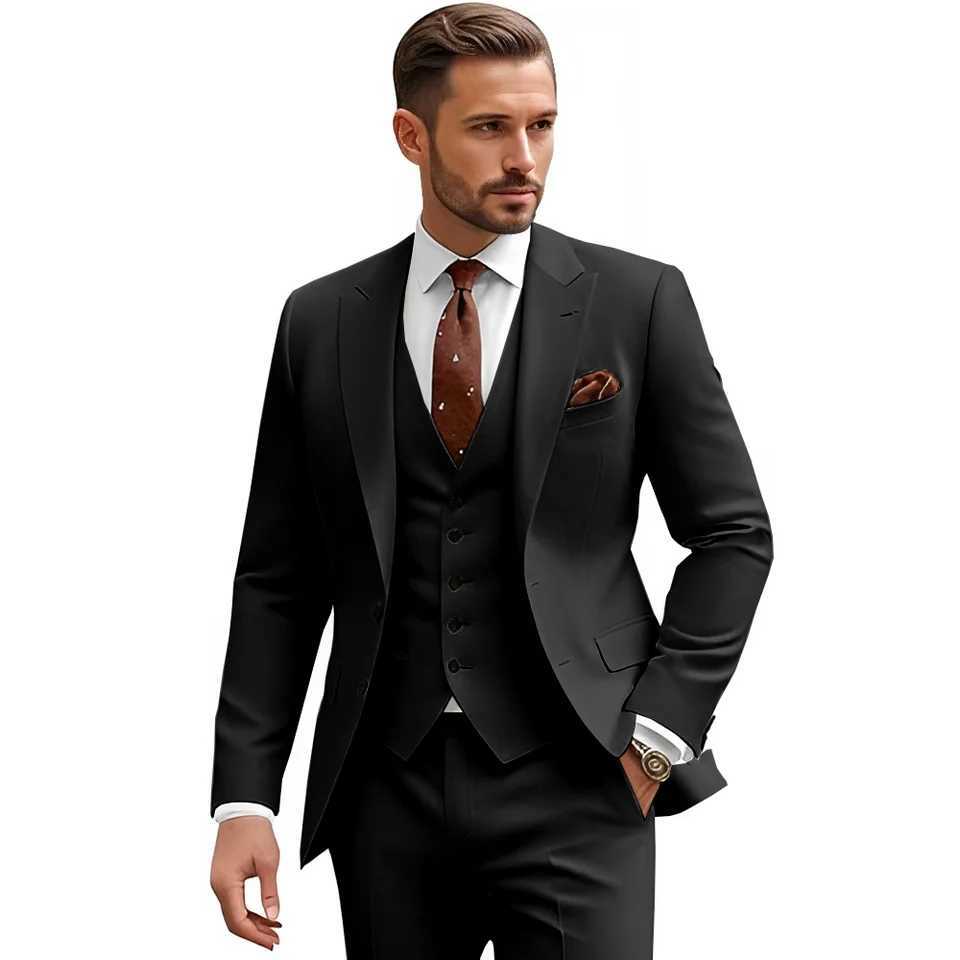 Mens Slim Fit 3 Piece Suit Sets Wedding Suits 2 Button Blazer Peak Lapel Solid Suit Single Breasted Vest Pants X250220