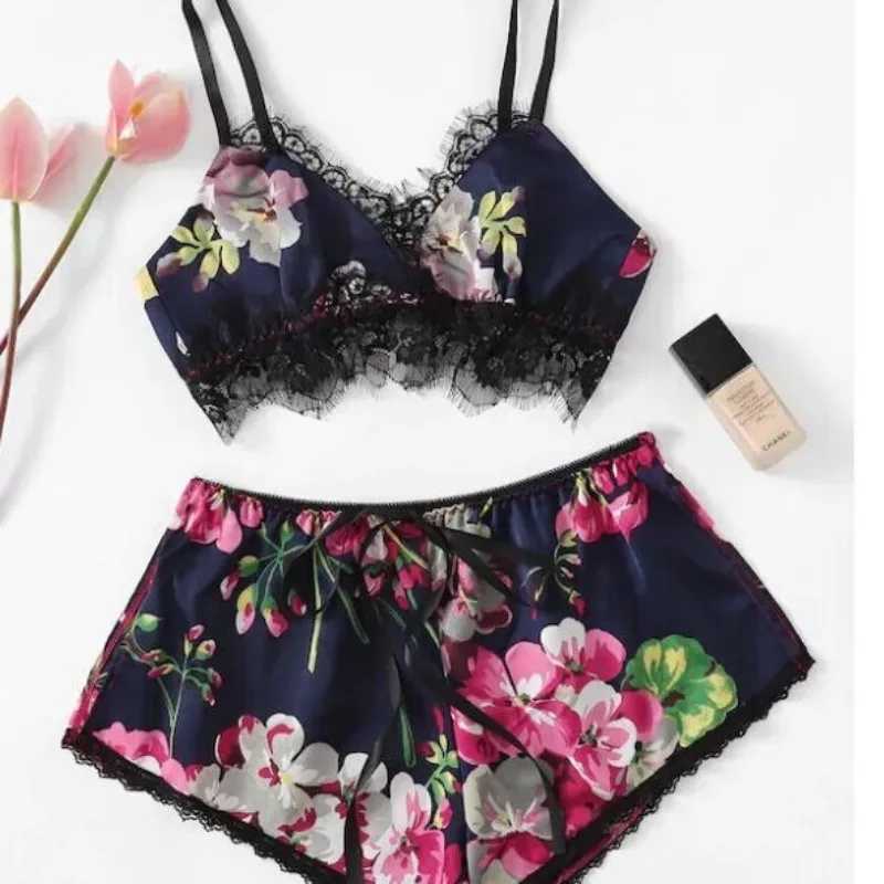 2Pcs/set fancy ladies lingerie erotic plus size suspenders shorts dent sveless short-sved pajamas set womens clothingXJ250220