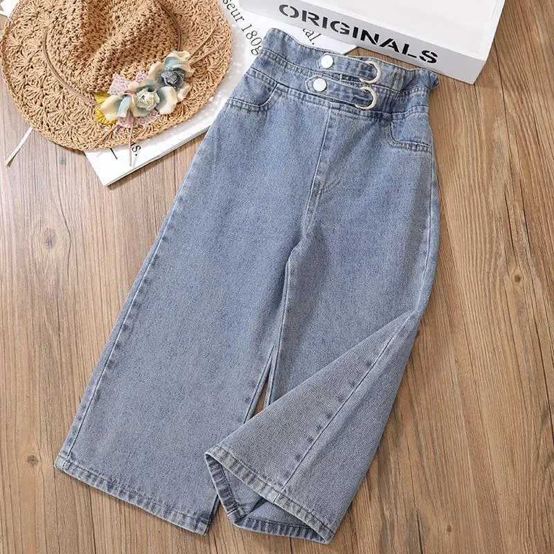 4-11Y Girls Jeans Pants Spring and Autumn New Teenage Girls Loose Straight Trousers Childrens Wide-leg Pants Student Pants Z250220