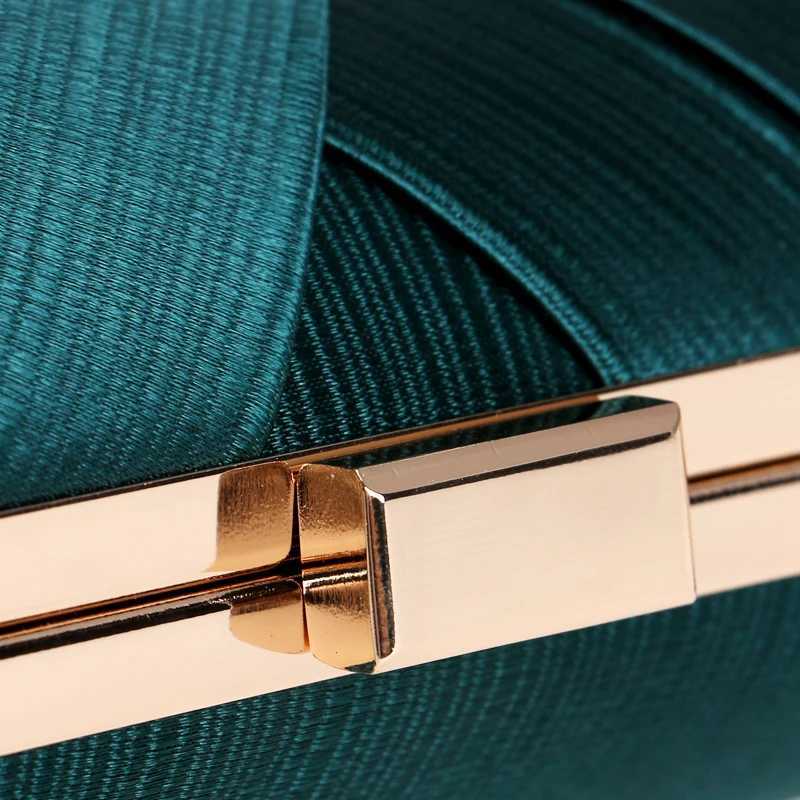 Satin Criss Cross Women Evening Bags Green Color Party Clutch Bags Tassel Golden Metal Shoulder Chain Handbags Z250220