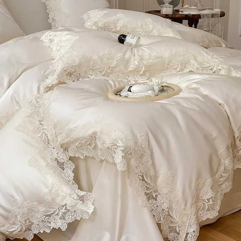 4/7Pcs French Romantic Wedding Chic White Lace Bedding Set 1000TC Egyptian Cotton Ultra Soft Duvet Cover Bed Sheet PillowcasesXJ250220