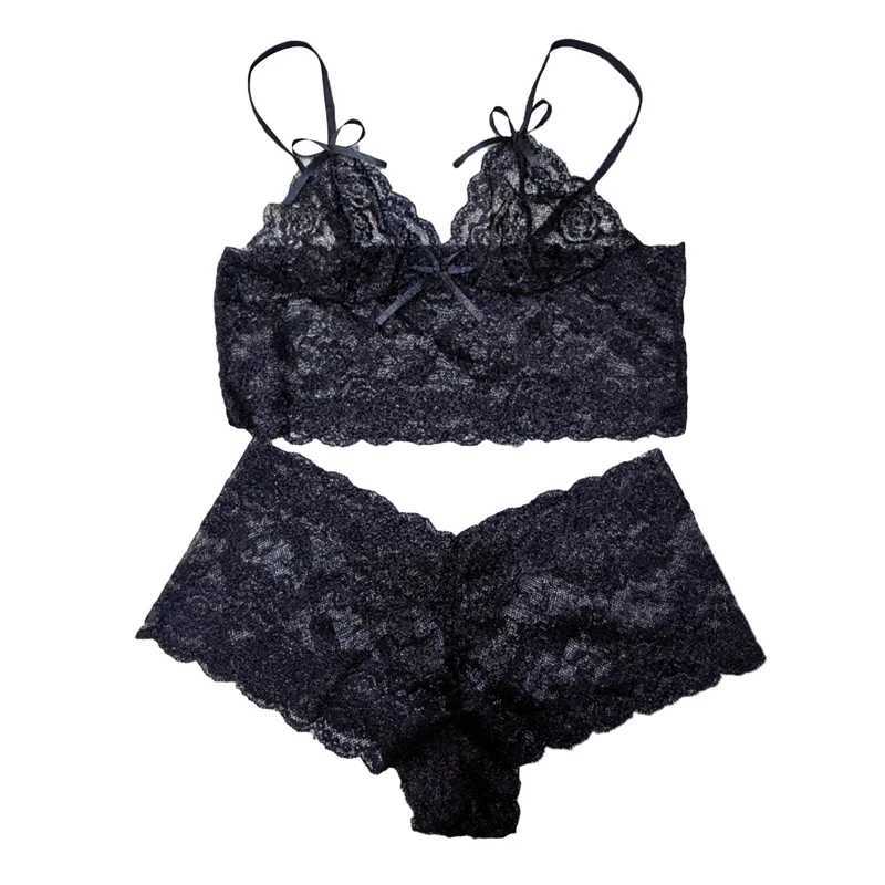 Sexy Women Lingerie Set Thin Lace Printed Underwear Suit Female Adjustable Shoulder Strap Triangle Cup BralettleXJ250220