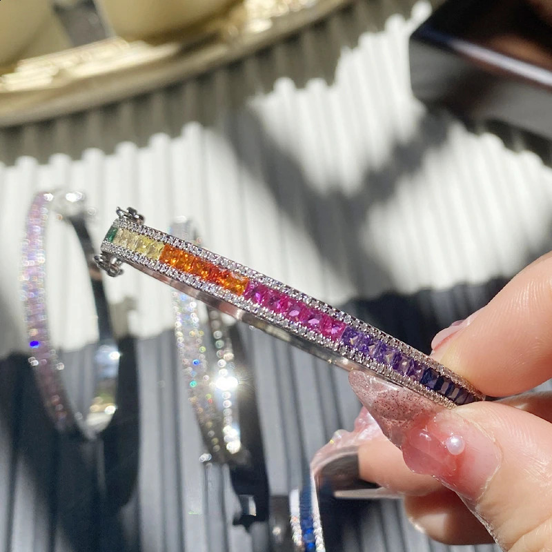 Trendy 14K White Gold Lab Diamond Bangle Engagement Wedding Bangles Bracelets for Women Bridal Anniversary Party Jewelry Gift 250220
