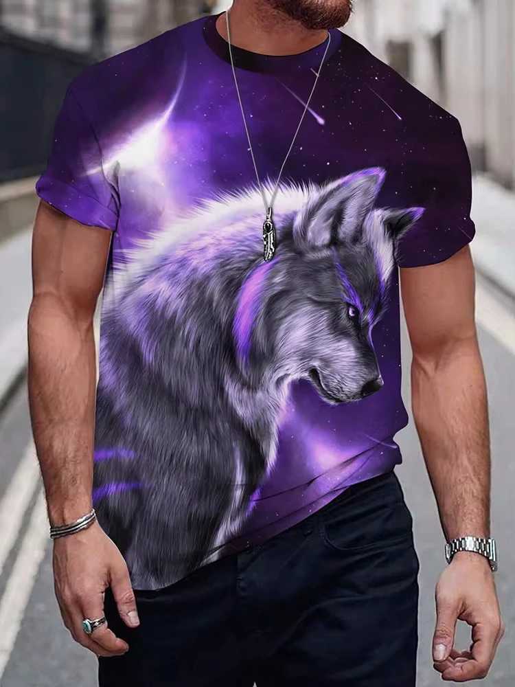 Mens T-shirt Wolf Print Casual Streetwear Fashion Short-sleeved Pullover Summer Outdoor Sports Top Tee Oversized Clothing W250220