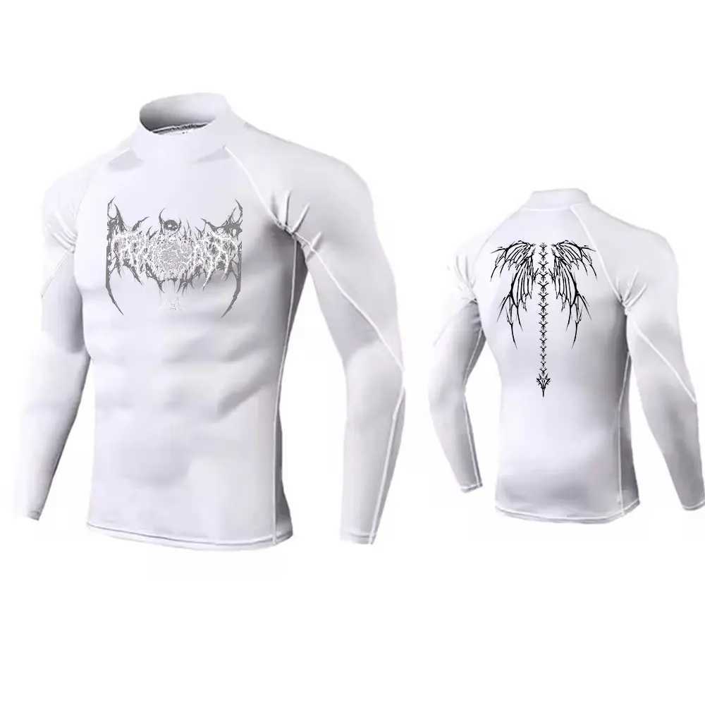 Y2K Mens Turtleneck Compression Shirt Quick Gym Fitness Dry Rash Guard Hight Neck Muscle Athletic Bodybuilding Shirts Summer W250220