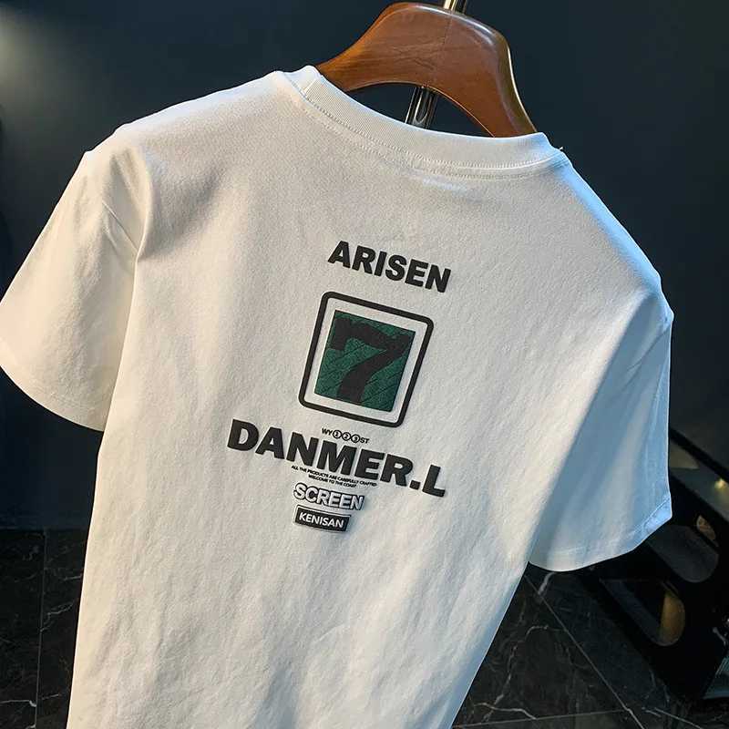 High end short sleeved T-shirt mens summer loose plus size 2025 new casual elastic trend printed top W250220