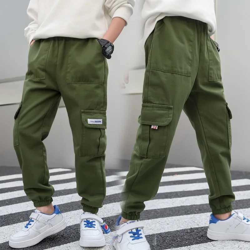 Boys Pants Boys Harem Pants Solid Cargo Pants Teenage Boy Multi-Pocket Trousers Kids Spring Autumn Boys Casual Pants Streetwear Z250220