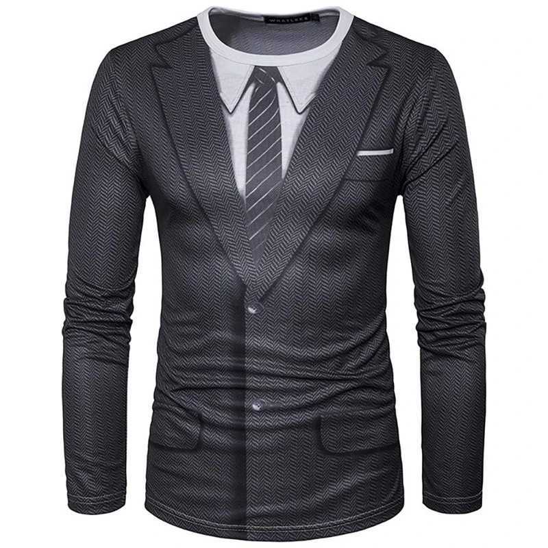 Funny Fake Suit 3D Print T Shirt For Men Fashion Long Sleeve T-shirts Casual O-neck Loose Pullover Autumn New Men Clothing W250220
