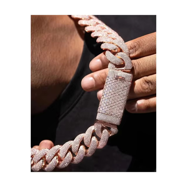Unisex 18mm VVS Moissanite Dias Iced Plating Hip Hop Jewelry-Sier Rose Gold Miami Cuban Prong k Chain