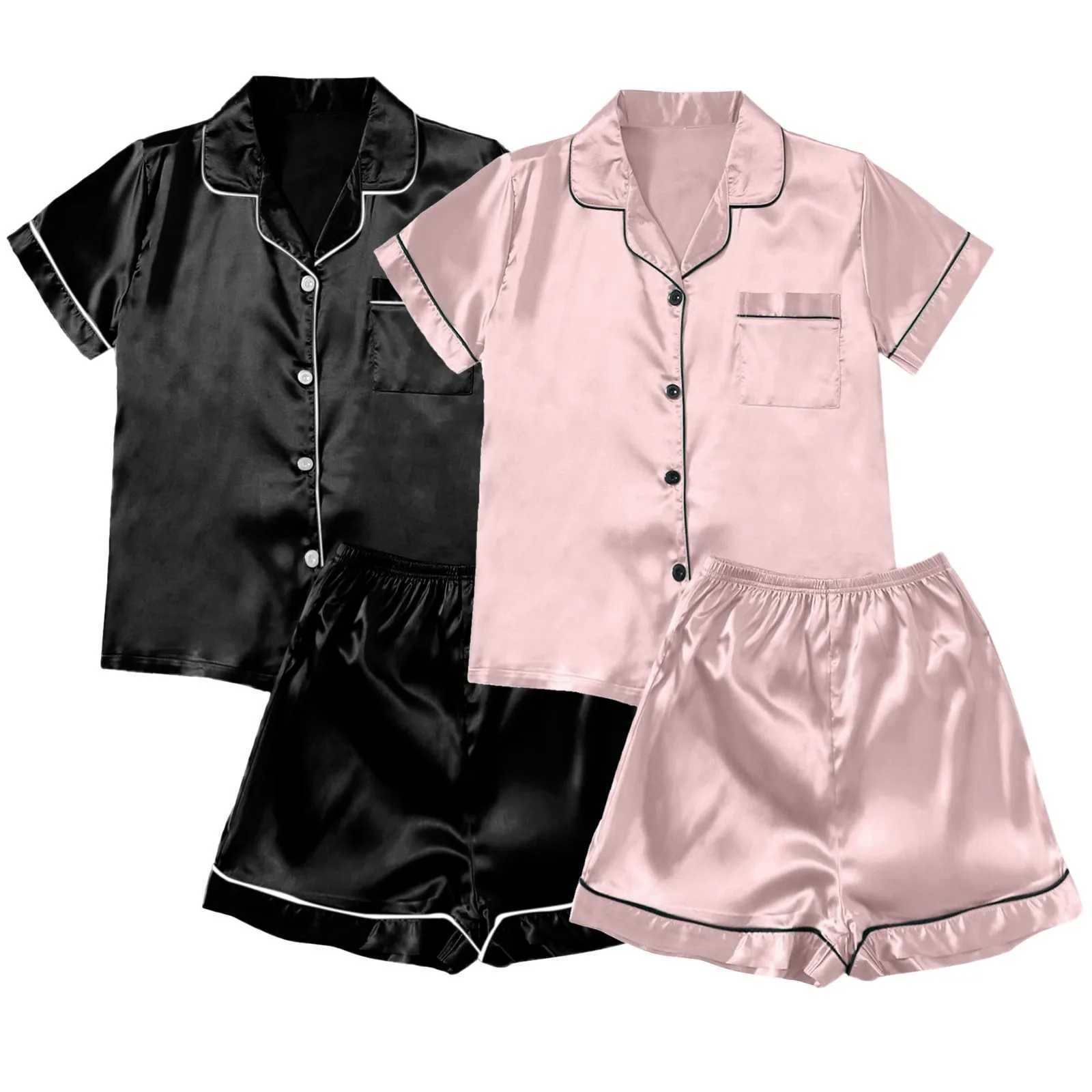 Spwear Women Silk Satin Short Sve Shorts Pajamas 4 Piece Set Breathable Quick Dry Night Dress Trouser Shirt Solid NightiesXJ250220