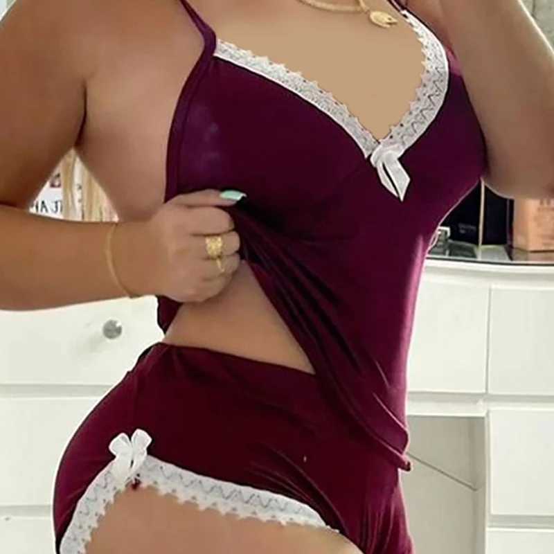 Sexy Lingerie Bow Color Matching Suspenders Two Piece Set PajamasXJ250220
