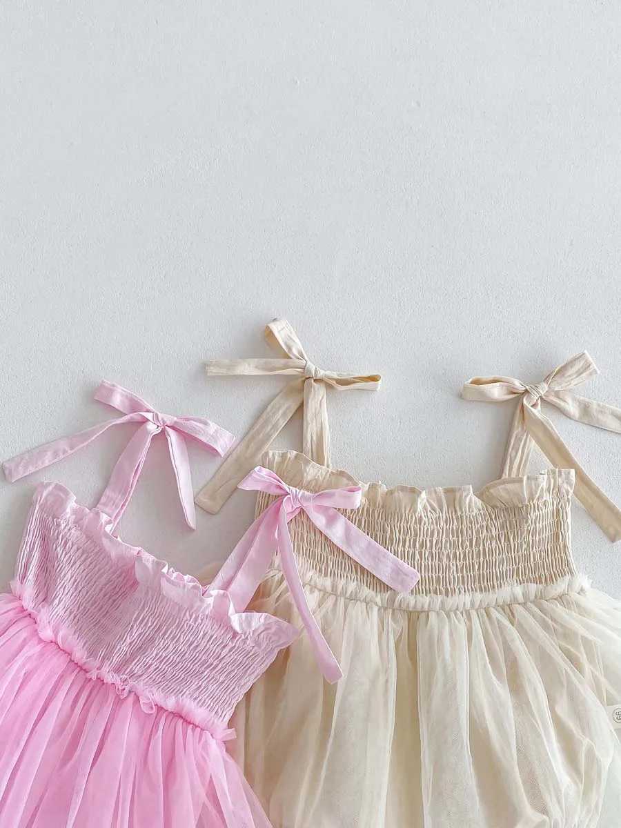 Baby Romper Dress Sleeveless Braces Bodysuit Pink Mesh Princesses Romper Dress 0-2 Years Old X250220