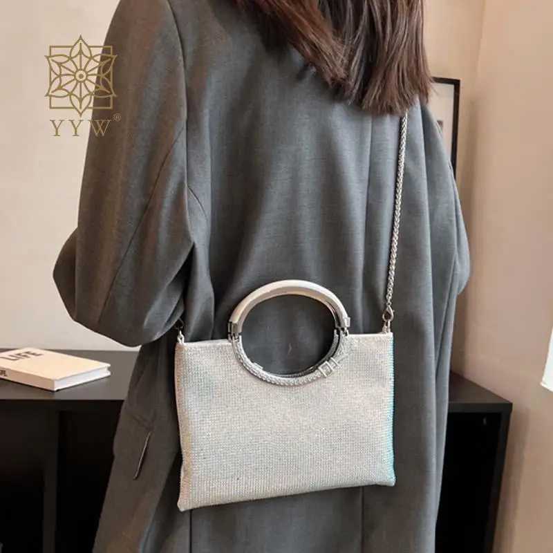 Shiny Diamond Handbag Shoulder Bucket Bags Circle Top Handle Rhinestone PU Leather Large Capacity Lady Envelope Messenger Purse Z250220